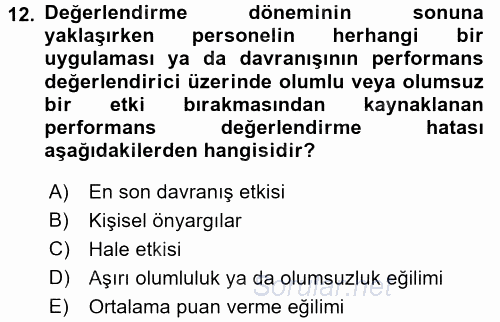 Çalışma Psikolojisi 2015 - 2016 Ara Sınavı 12.Soru