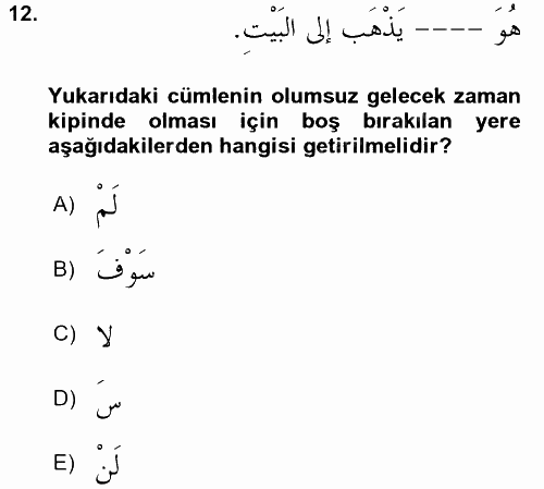 Arapça 2 2017 - 2018 Ara Sınavı 12.Soru