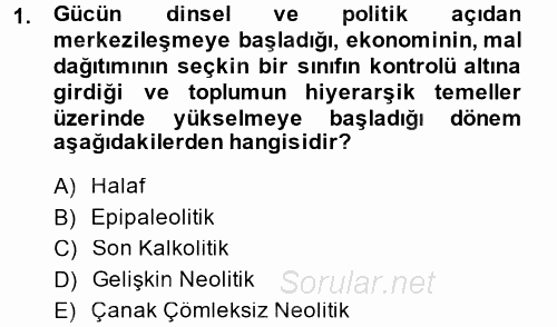 Eski Anadolu Tarihi 2014 - 2015 Ara Sınavı 1.Soru