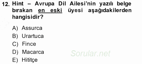 Eski Anadolu Tarihi 2014 - 2015 Ara Sınavı 12.Soru