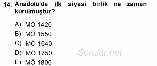 Eski Anadolu Tarihi 2014 - 2015 Ara Sınavı 14.Soru