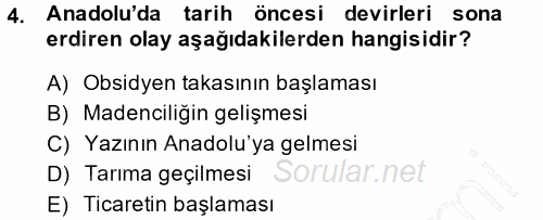Eski Anadolu Tarihi 2014 - 2015 Ara Sınavı 4.Soru
