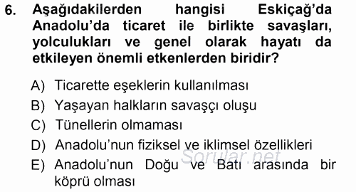 Eski Anadolu Tarihi 2014 - 2015 Ara Sınavı 6.Soru