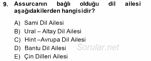 Eski Anadolu Tarihi 2014 - 2015 Ara Sınavı 9.Soru