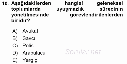 Hukuk Sosyolojisi 2017 - 2018 Ara Sınavı 10.Soru