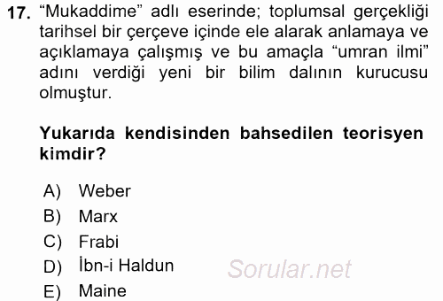 Hukuk Sosyolojisi 2017 - 2018 Ara Sınavı 17.Soru