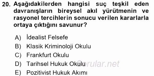 Hukuk Sosyolojisi 2017 - 2018 Ara Sınavı 20.Soru