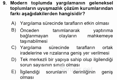 Hukuk Sosyolojisi 2017 - 2018 Ara Sınavı 9.Soru