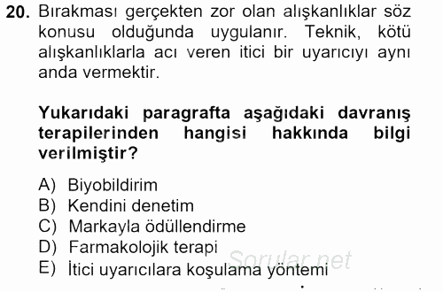 Temel Bakım Hizmetleri 2013 - 2014 Ara Sınavı 20.Soru