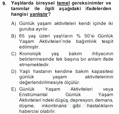 Temel Bakım Hizmetleri 2013 - 2014 Ara Sınavı 9.Soru