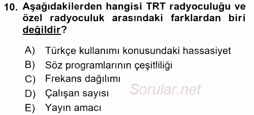 Radyo ve Televizyon Stüdyoları 2015 - 2016 Dönem Sonu Sınavı 10.Soru