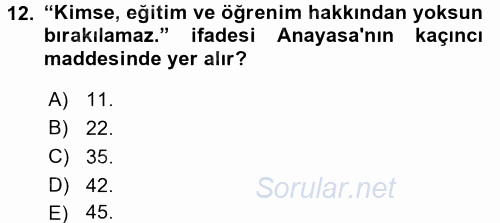 Sosyal Hizmet Mevzuatı 2017 - 2018 Ara Sınavı 12.Soru