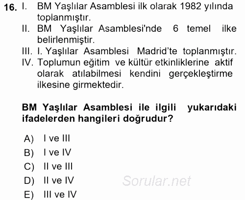 Sosyal Hizmet Mevzuatı 2017 - 2018 Ara Sınavı 16.Soru