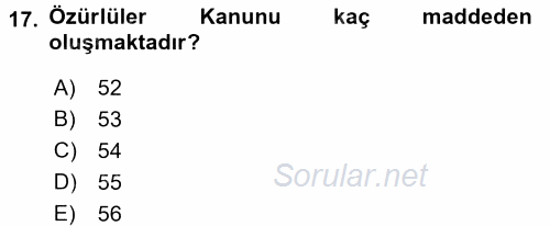 Sosyal Hizmet Mevzuatı 2017 - 2018 Ara Sınavı 17.Soru
