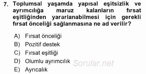 Sosyal Hizmet Mevzuatı 2017 - 2018 Ara Sınavı 7.Soru