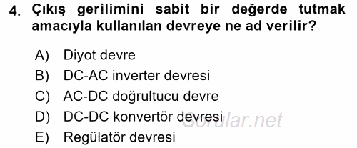 Elektrik Bakım, Arıza Bulma ve Güvenlik 2015 - 2016 Tek Ders Sınavı 4.Soru