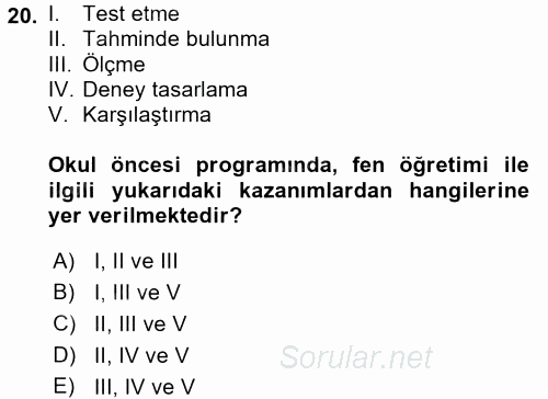 Çocuk, Bilim Ve Teknoloji 2017 - 2018 Ara Sınavı 20.Soru