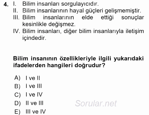 Çocuk, Bilim Ve Teknoloji 2017 - 2018 Ara Sınavı 4.Soru