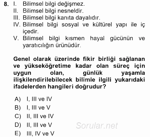 Çocuk, Bilim Ve Teknoloji 2017 - 2018 Ara Sınavı 8.Soru