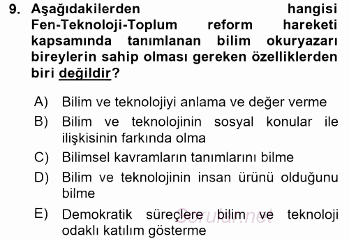 Çocuk, Bilim Ve Teknoloji 2017 - 2018 Ara Sınavı 9.Soru