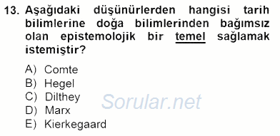 Tarih Felsefesi 2 2014 - 2015 Dönem Sonu Sınavı 13.Soru