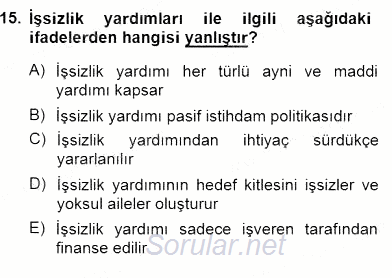 İstihdam ve İşsizlik 2012 - 2013 Dönem Sonu Sınavı 15.Soru