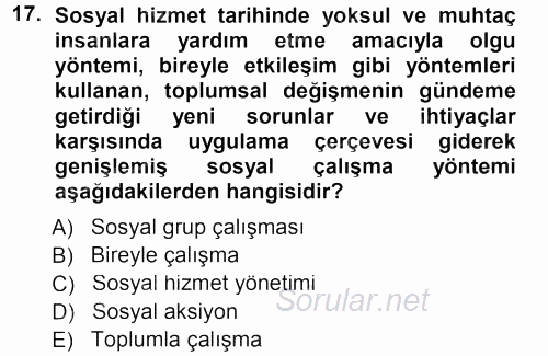 Sosyal Hizmete Giriş 2012 - 2013 Dönem Sonu Sınavı 17.Soru