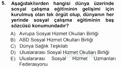 Sosyal Hizmete Giriş 2012 - 2013 Dönem Sonu Sınavı 5.Soru