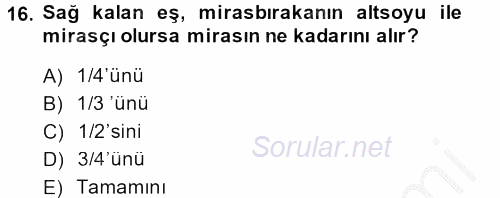 Medeni Hukuk 1 2014 - 2015 Dönem Sonu Sınavı 16.Soru