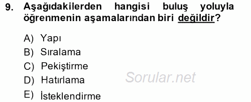 Okulöncesinde Matematik Eğitimi 2013 - 2014 Dönem Sonu Sınavı 9.Soru