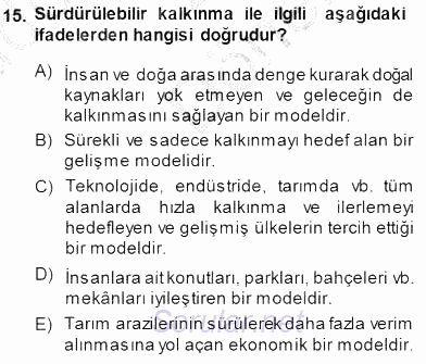 Ekoloji ve Çevre Bilgisi 2014 - 2015 Dönem Sonu Sınavı 15.Soru