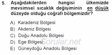 Ekoloji ve Çevre Bilgisi 2014 - 2015 Dönem Sonu Sınavı 5.Soru