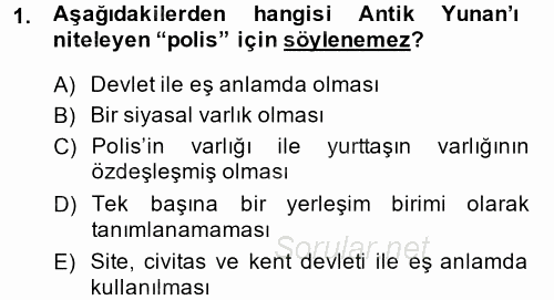 Siyasi Düşünceler Tarihi 2014 - 2015 Dönem Sonu Sınavı 1.Soru