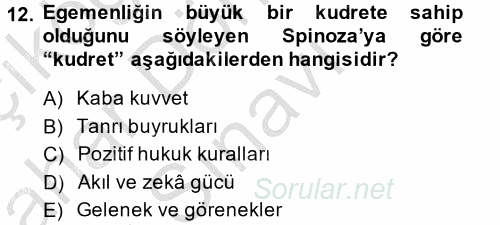 Siyasi Düşünceler Tarihi 2014 - 2015 Dönem Sonu Sınavı 12.Soru