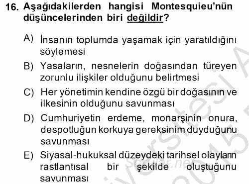 Siyasi Düşünceler Tarihi 2014 - 2015 Dönem Sonu Sınavı 16.Soru