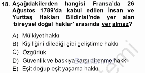 Siyasi Düşünceler Tarihi 2014 - 2015 Dönem Sonu Sınavı 18.Soru