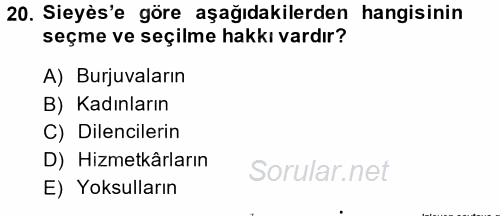 Siyasi Düşünceler Tarihi 2014 - 2015 Dönem Sonu Sınavı 20.Soru