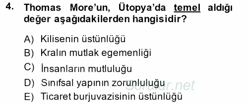 Siyasi Düşünceler Tarihi 2014 - 2015 Dönem Sonu Sınavı 4.Soru