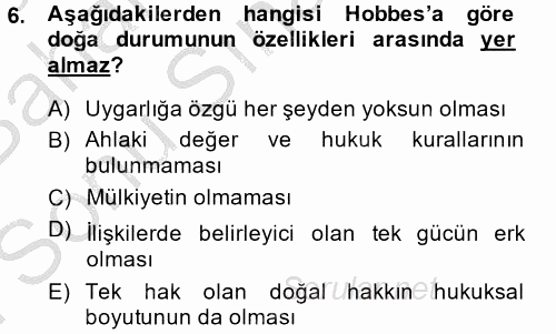 Siyasi Düşünceler Tarihi 2014 - 2015 Dönem Sonu Sınavı 6.Soru