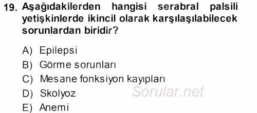 Özel Gereksinimli Bireyler ve Bakım Hizmetleri 2013 - 2014 Dönem Sonu Sınavı 19.Soru