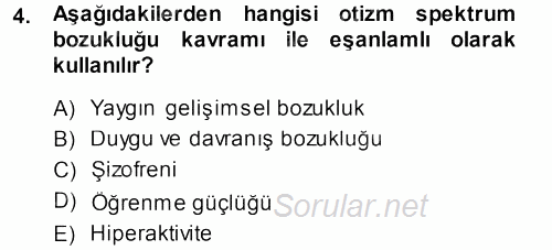 Özel Gereksinimli Bireyler ve Bakım Hizmetleri 2013 - 2014 Dönem Sonu Sınavı 4.Soru