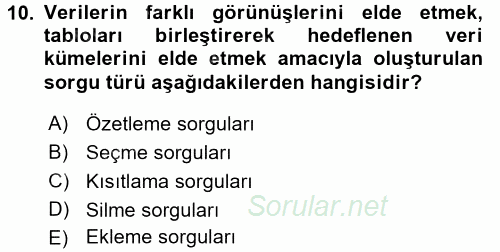 Dış Ticarette Bilgisayar Uygulamaları 2016 - 2017 Dönem Sonu Sınavı 10.Soru