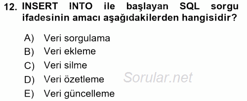 Dış Ticarette Bilgisayar Uygulamaları 2016 - 2017 Dönem Sonu Sınavı 12.Soru