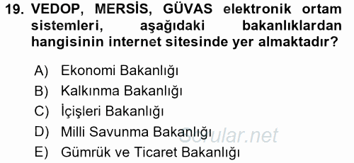 Dış Ticarette Bilgisayar Uygulamaları 2016 - 2017 Dönem Sonu Sınavı 19.Soru