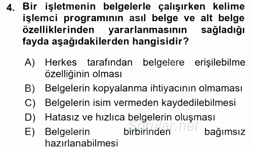 Dış Ticarette Bilgisayar Uygulamaları 2016 - 2017 Dönem Sonu Sınavı 4.Soru