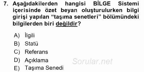 Dış Ticarette Bilgisayar Uygulamaları 2016 - 2017 Dönem Sonu Sınavı 7.Soru