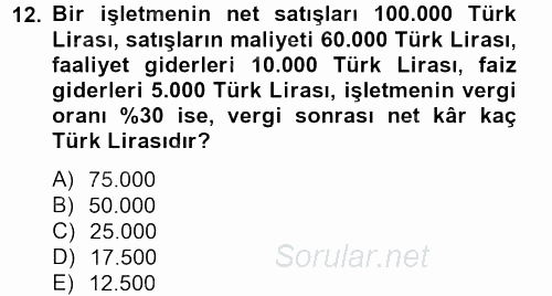 Perakende Yönetimi 2012 - 2013 Dönem Sonu Sınavı 12.Soru
