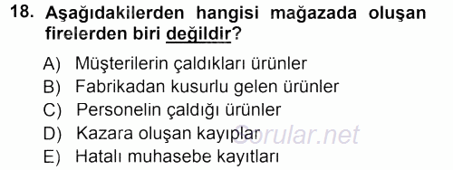 Perakende Yönetimi 2012 - 2013 Dönem Sonu Sınavı 18.Soru