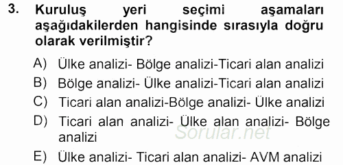 Perakende Yönetimi 2012 - 2013 Dönem Sonu Sınavı 3.Soru