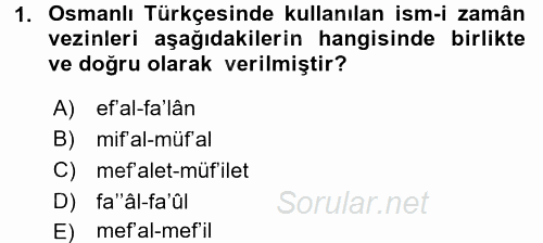 Osmanlı Türkçesi 2 2015 - 2016 Dönem Sonu Sınavı 1.Soru